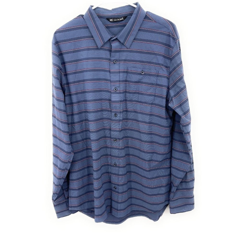 Travis Mathew Mens L‎ Blue Pocket Shirt Button Up Long Sleeve